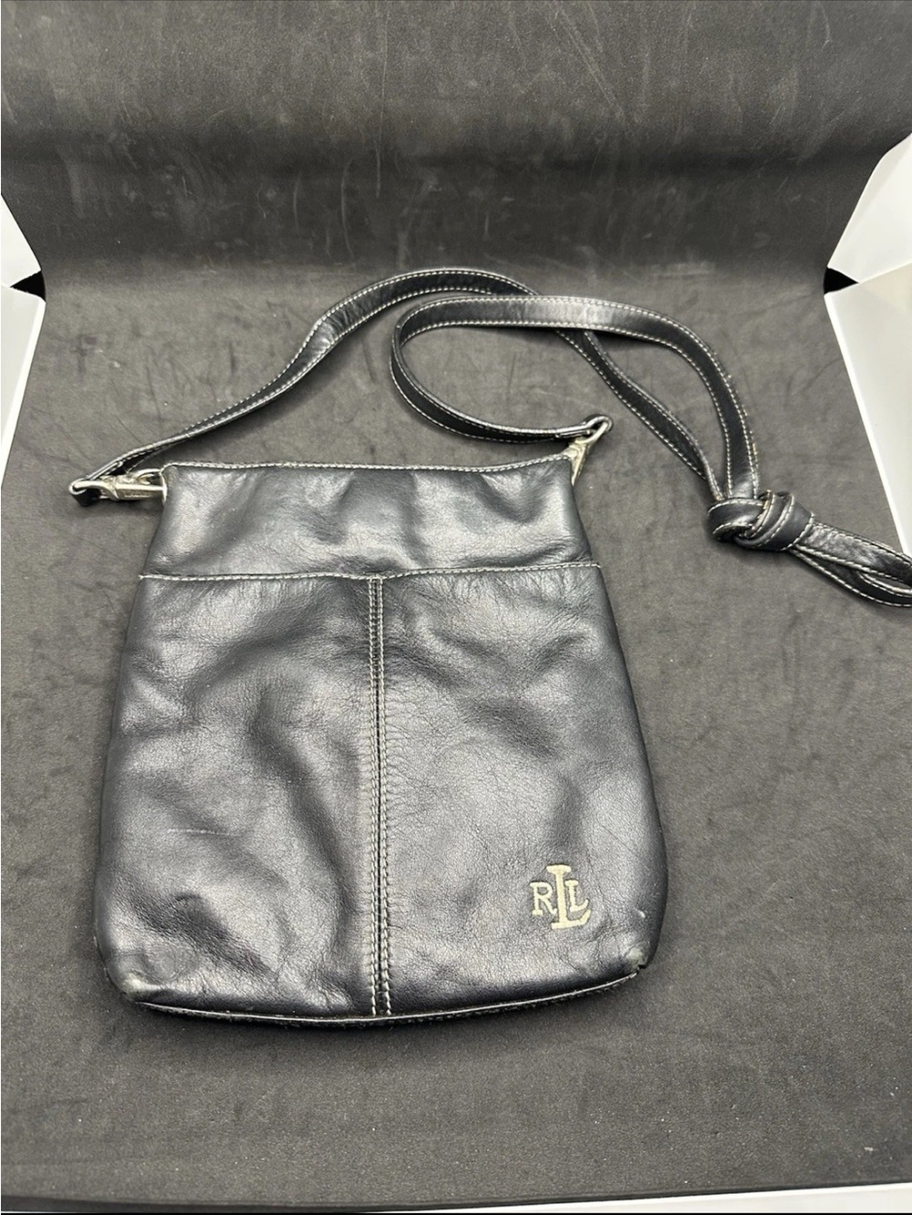 Vintage Lauren Ralph Lauren Black Leather Crossbody Bag RL Logo Purse